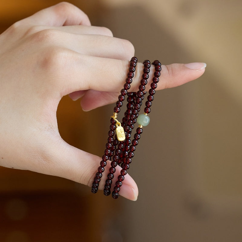 Exclusive: Red Garnet Beads Fu Wealth Bracelet - Buddha & Karma