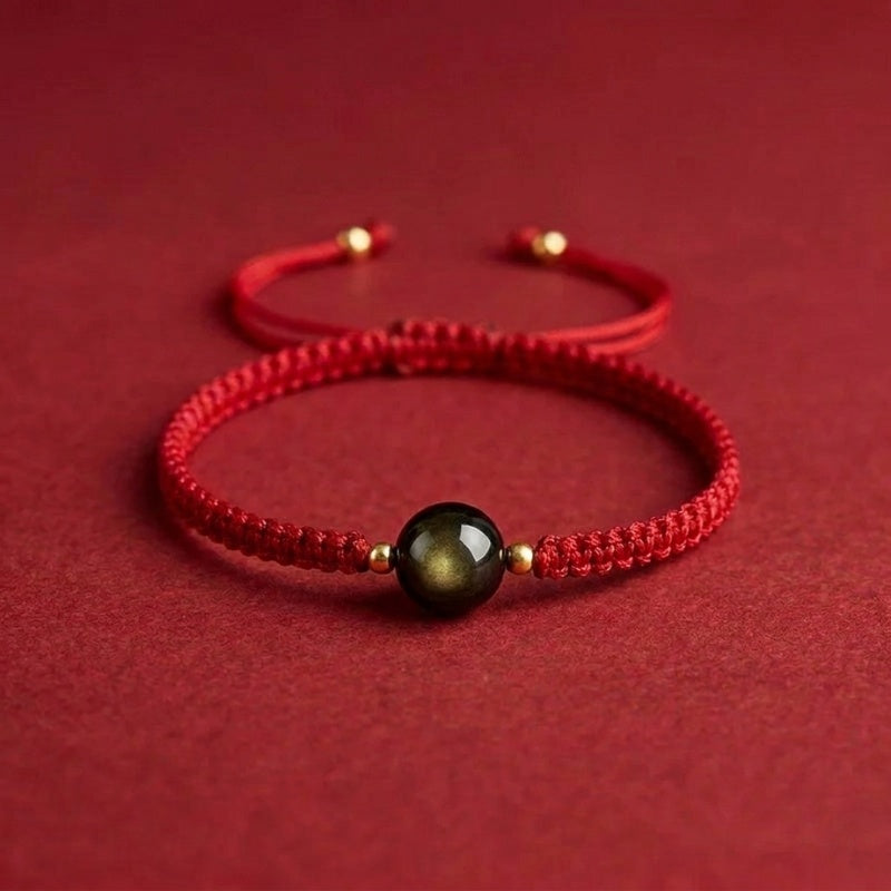 Buddha & Karma Red String Golden Obsidian Bracelet