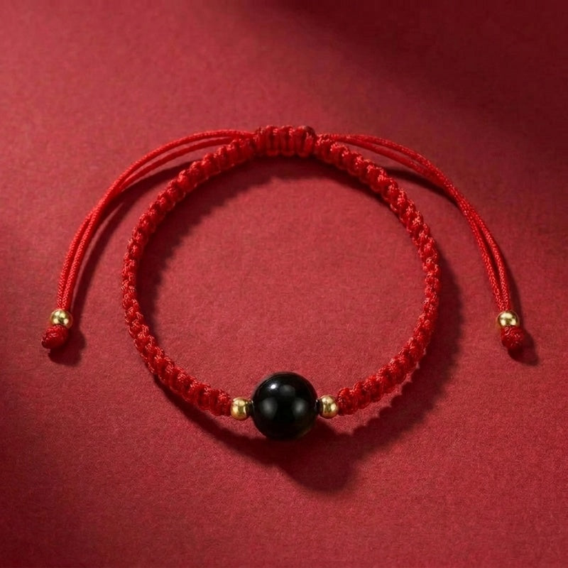 Buddha & Karma Red String Golden Obsidian Bracelet