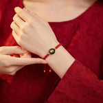 Buddha & Karma Red String Golden Obsidian Bracelet