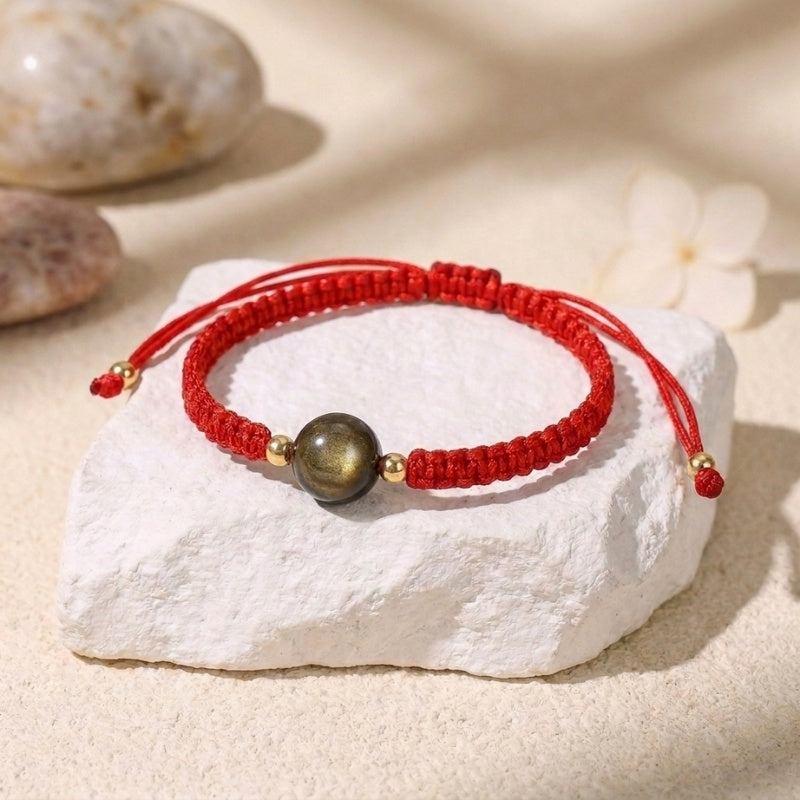 Buddha & Karma Red String Golden Obsidian Bracelet