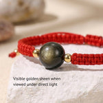 Buddha & Karma Red String Golden Obsidian Bracelet