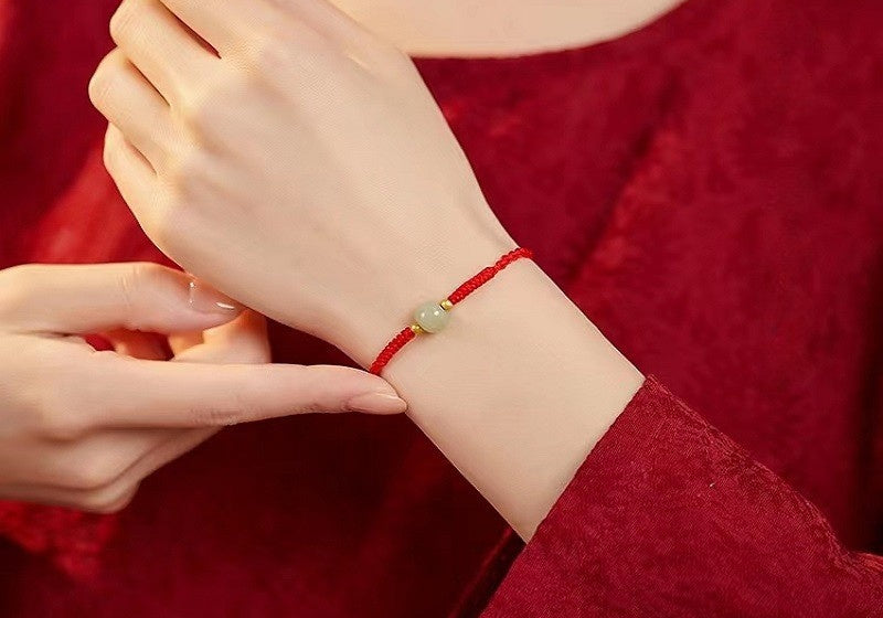 Red String Hetian Jade Stone Bracelet