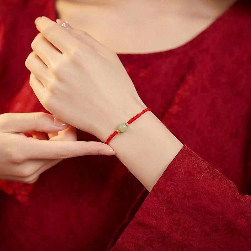 Red String Hetian Jade Stone Bracelet