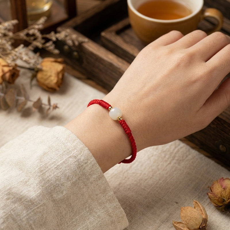 Red String Hetian Jade Stone Bracelet