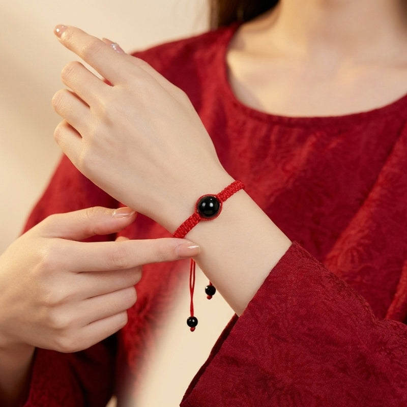 Red String Rainbow Obsidian Bracelet