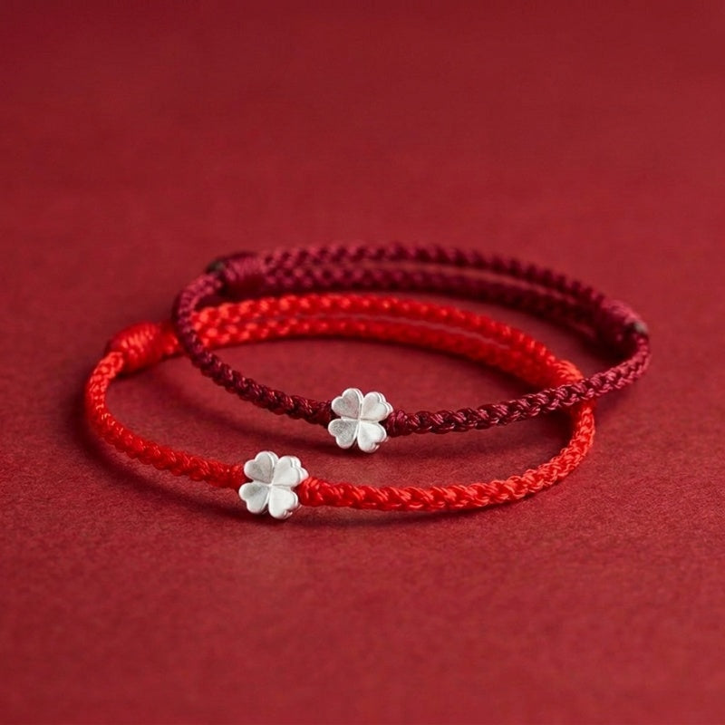 Buddha & Karma Red String S925 Sterling Silver Clover Bracelet