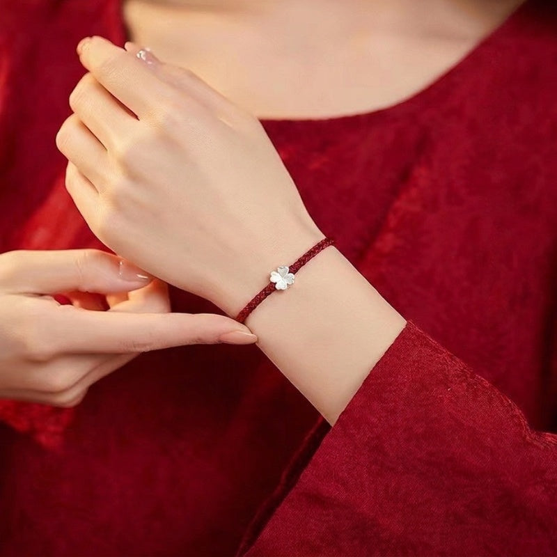 Buddha & Karma Red String S925 Sterling Silver Clover Bracelet