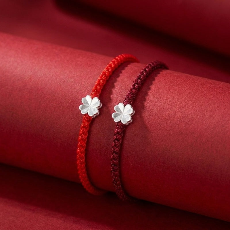Buddha & Karma Red String S925 Sterling Silver Clover Bracelet