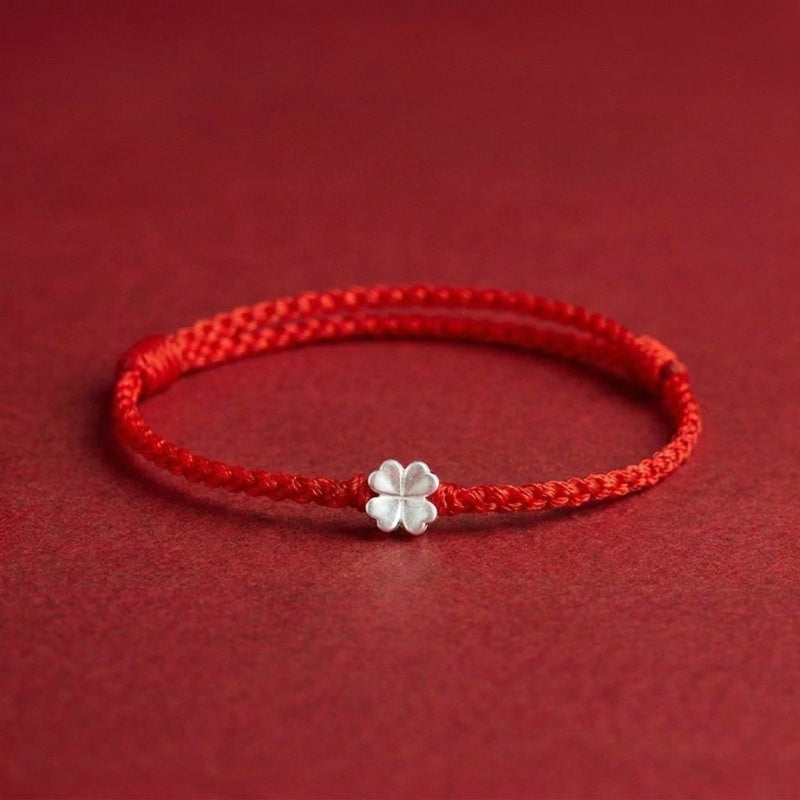 Buddha & Karma Red String S925 Sterling Silver Clover Bracelet