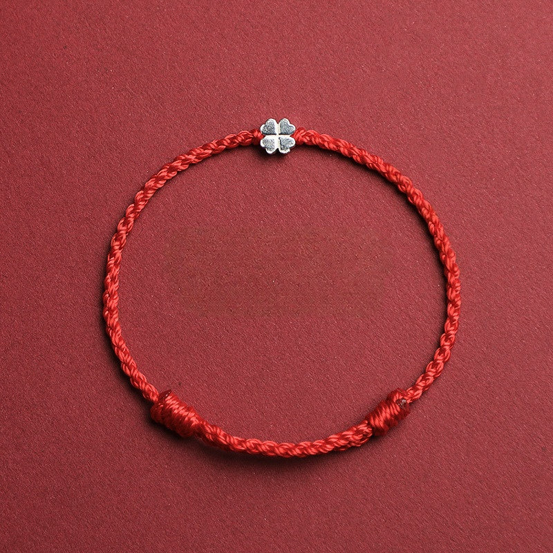 Buddha & Karma Red String S925 Sterling Silver Clover Bracelet