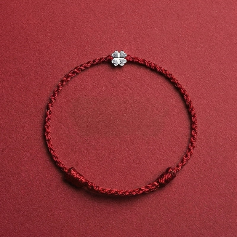 Buddha & Karma Red String S925 Sterling Silver Clover Bracelet