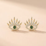 S925 Sterling Silver Green Evil Eye Eyelash-Style Stud Earrings