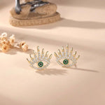 S925 Sterling Silver Green Evil Eye Eyelash-Style Stud Earrings