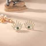 S925 Sterling Silver Green Evil Eye Eyelash-Style Stud Earrings