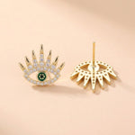 S925 Sterling Silver Green Evil Eye Eyelash-Style Stud Earrings