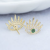 S925 Sterling Silver Green Evil Eye Eyelash-Style Stud Earrings