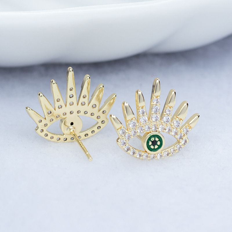 S925 Sterling Silver Green Evil Eye Eyelash-Style Stud Earrings