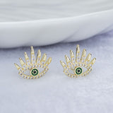 S925 Sterling Silver Green Evil Eye Eyelash-Style Stud Earrings