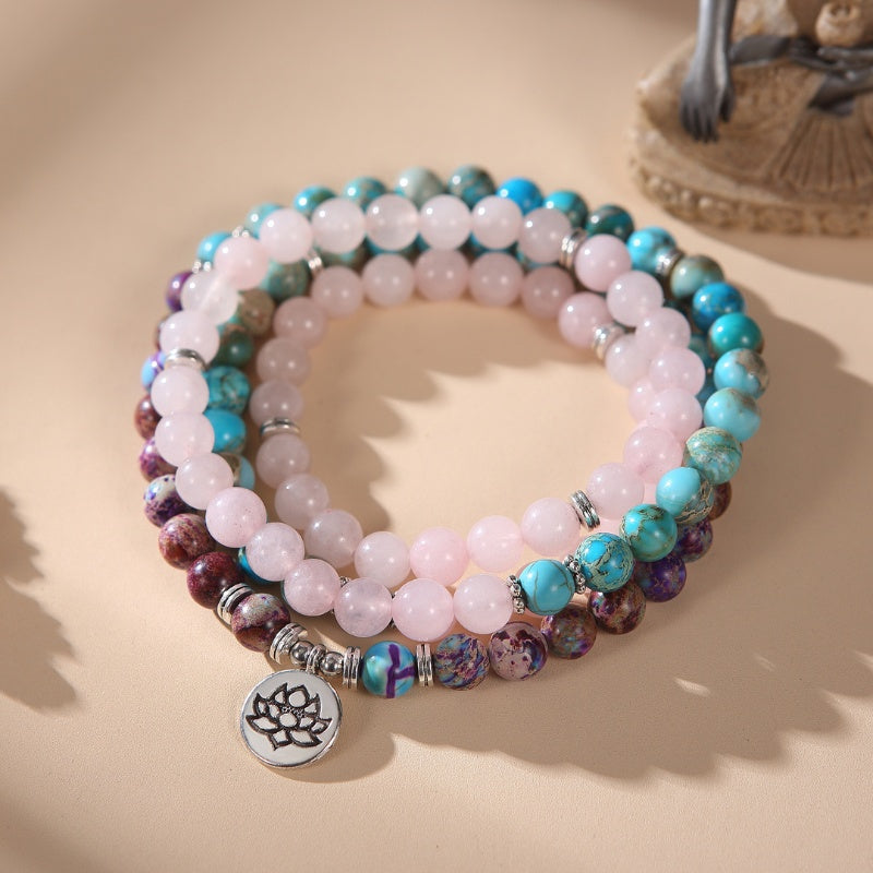 The Lotus of Calm Mala Beads - Peace, Balance, Emotional Healing - Buddha & Karma