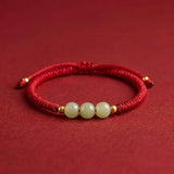 Exclusive: Buddha & Karma Three Beads Jade Luck Red String Bracelet