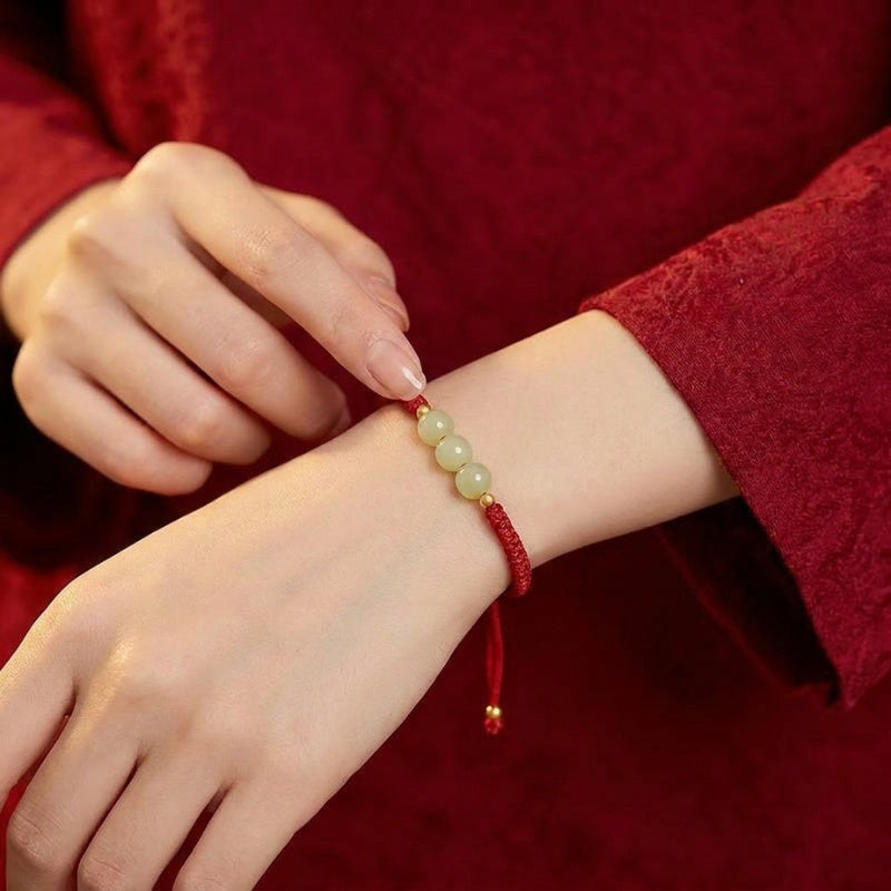 Exclusive: Buddha & Karma Three Beads Jade Luck Red String Bracelet