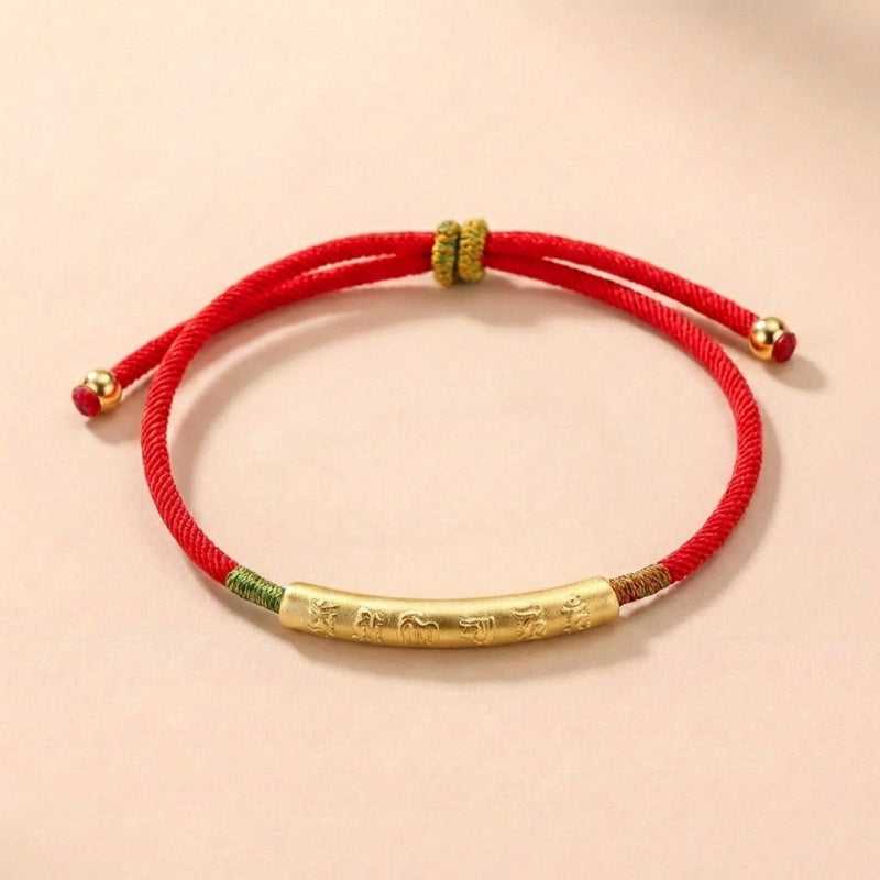 Tibetan Red String Bracelet - Buddhist Lucky Charm - Buddha & Karma