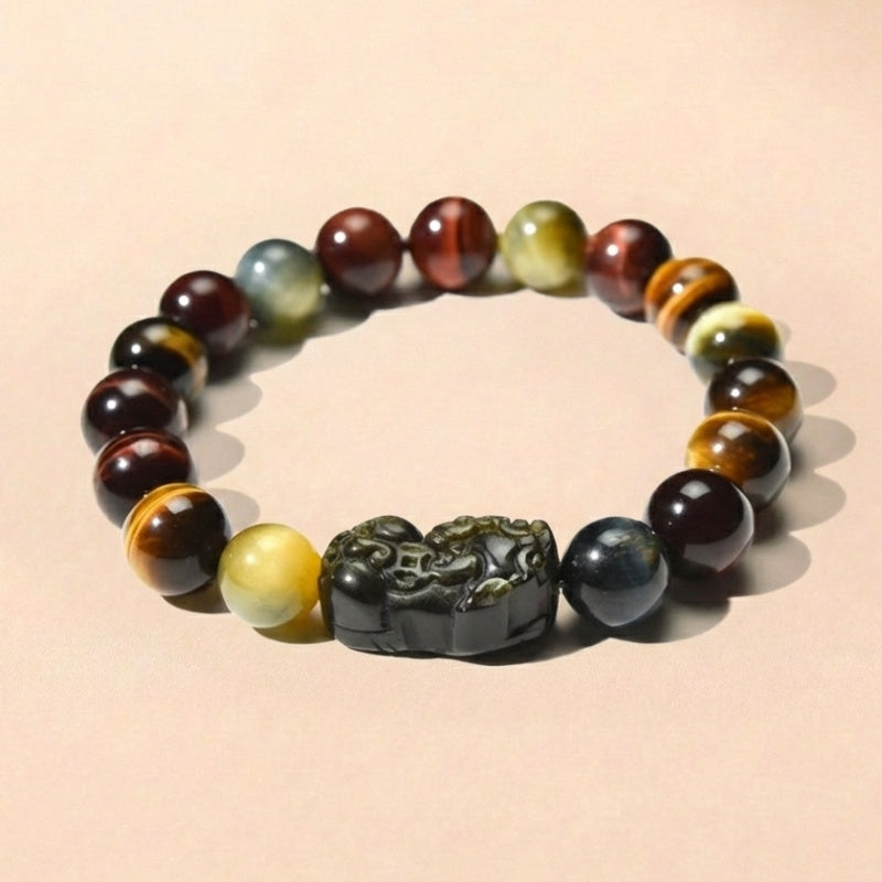 Tri-Color Tiger’s Eye Pixiu Wealth Bracelet
