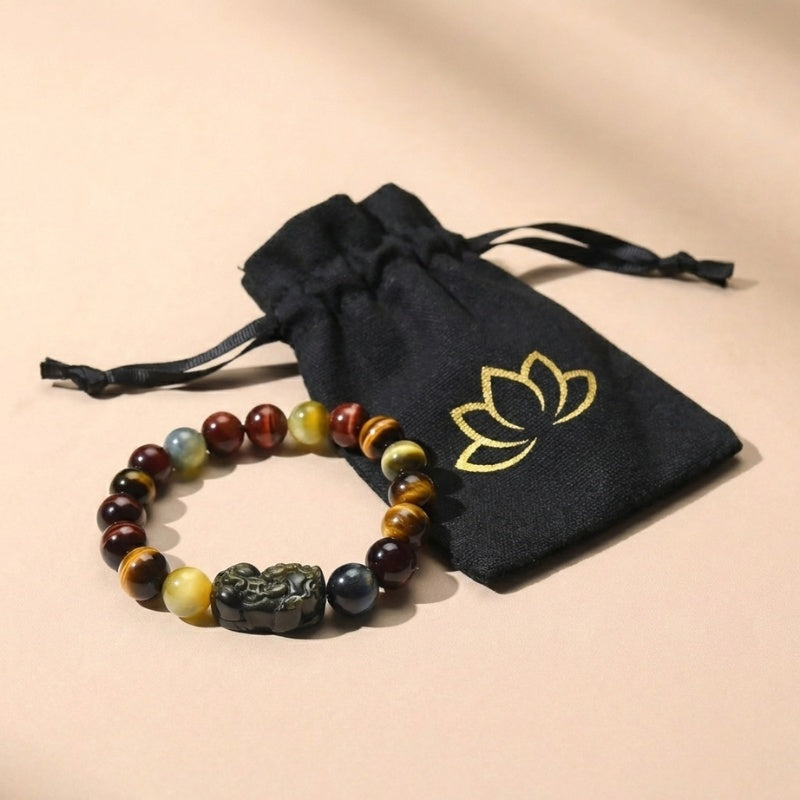 Tri-Color Tiger’s Eye Pixiu Wealth Bracelet
