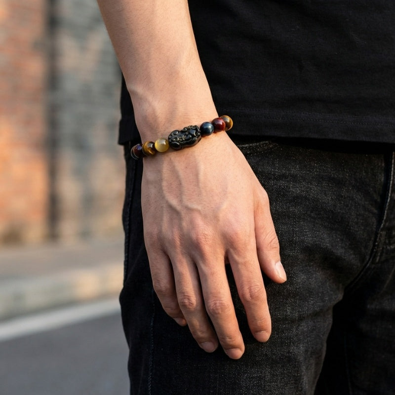 Tri-Color Tiger’s Eye Pixiu Wealth Bracelet