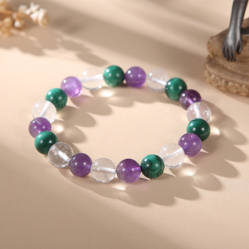 Triple Healing Bracelet – Amethyst, Malachite, Clear Quartz - Buddha & Karma