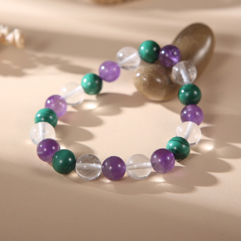 Triple Healing Bracelet – Amethyst, Malachite, Clear Quartz - Buddha & Karma