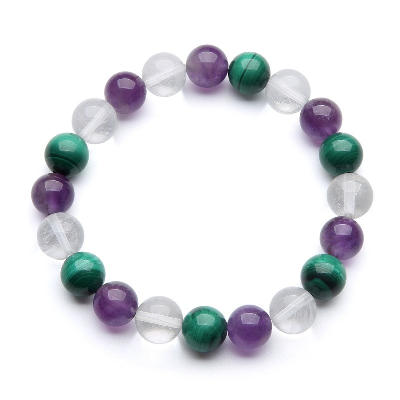 Triple Healing Bracelet – Amethyst, Malachite, Clear Quartz - Buddha & Karma