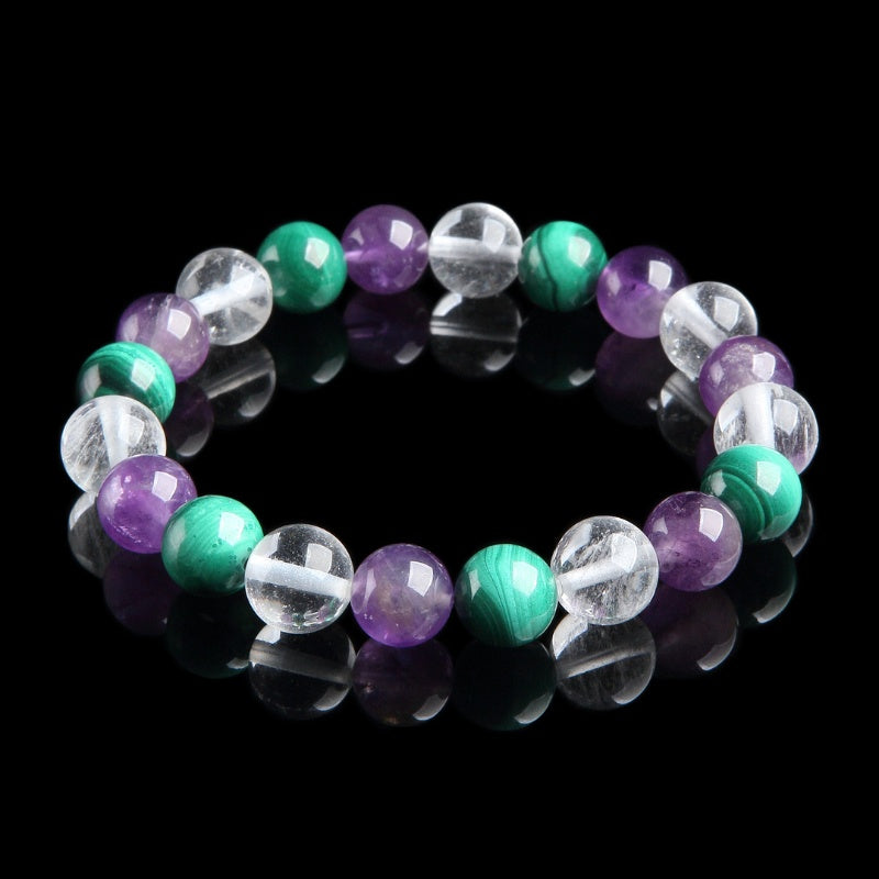 Triple Healing Bracelet – Amethyst, Malachite, Clear Quartz - Buddha & Karma