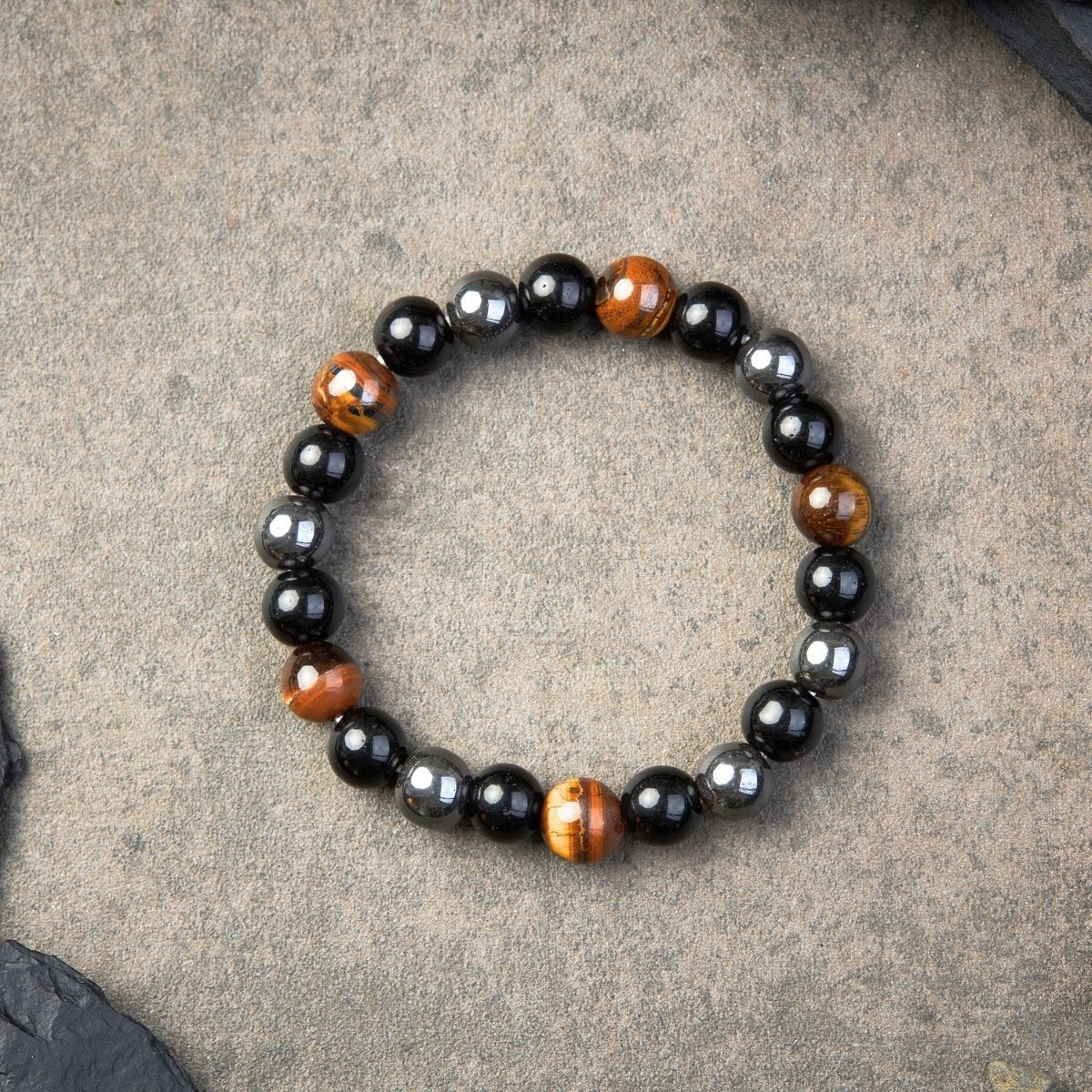 Triple Protection Bracelet - Tiger’s Eye, Obsidian, Hematite - Buddha & Karma