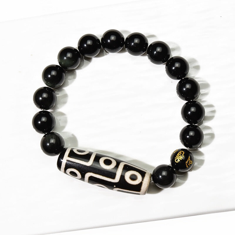 Ultimate Luck DZI 9 Eyes Obsidian Bracelet