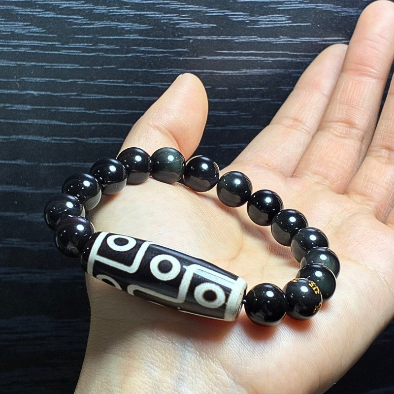 Ultimate Luck DZI 9 Eyes Obsidian Bracelet