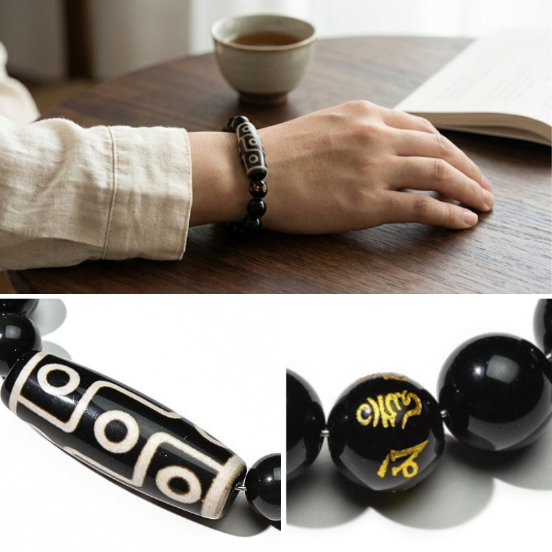 Ultimate Luck DZI 9 Eyes Obsidian Bracelet
