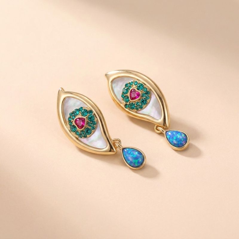 Vintage Style Evil Eye Earrings with Heart-Shaped Rhinestone