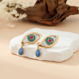 Vintage Style Evil Eye Earrings with Heart-Shaped Rhinestone
