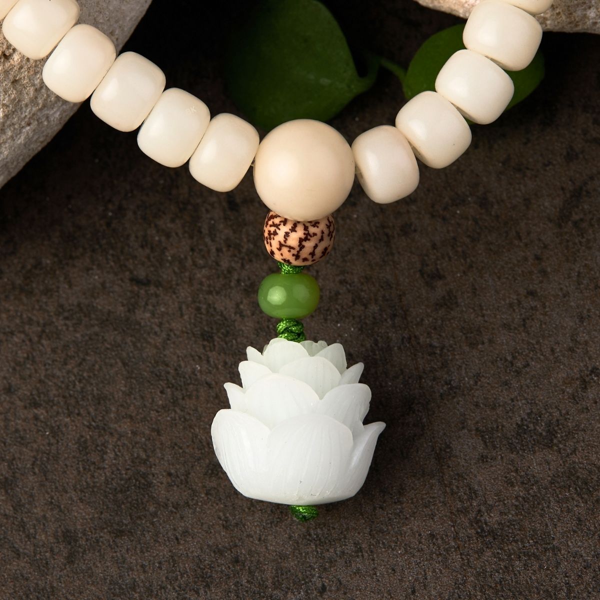 White Jade Bodhi Seed Mala - 108 Beads Bracelet/Necklace - Buddha & Karma