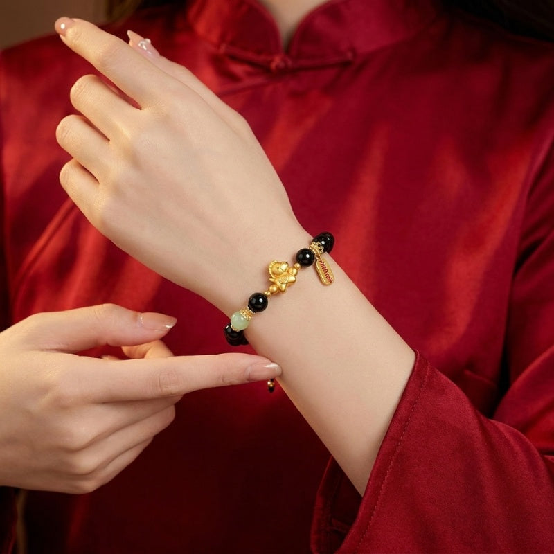 Buddha & Karma Year of the Fire Horse Bracelet - Black Obsidian