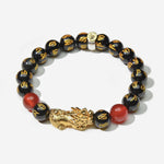 Year of the Fire Horse Wealth Bracelet - Black Obsidian Red Agate Pixiu Bracelet