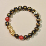 Year of the Fire Horse Wealth Bracelet - Black Obsidian Red Agate Pixiu Bracelet