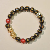 Year of the Fire Horse Wealth Bracelet - Black Obsidian Red Agate Pixiu Bracelet