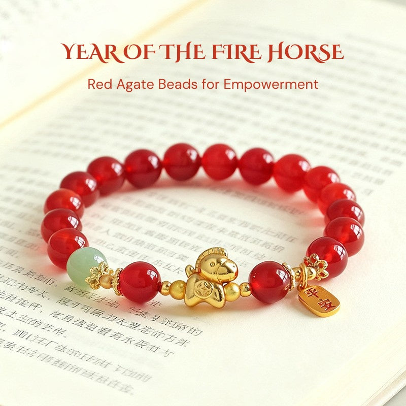 Year of the Fire Horse Bracelet - Black Obsidian, Red Agate