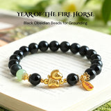 Buddha & Karma Year of the Fire Horse Bracelet - Black Obsidian, Red Agate