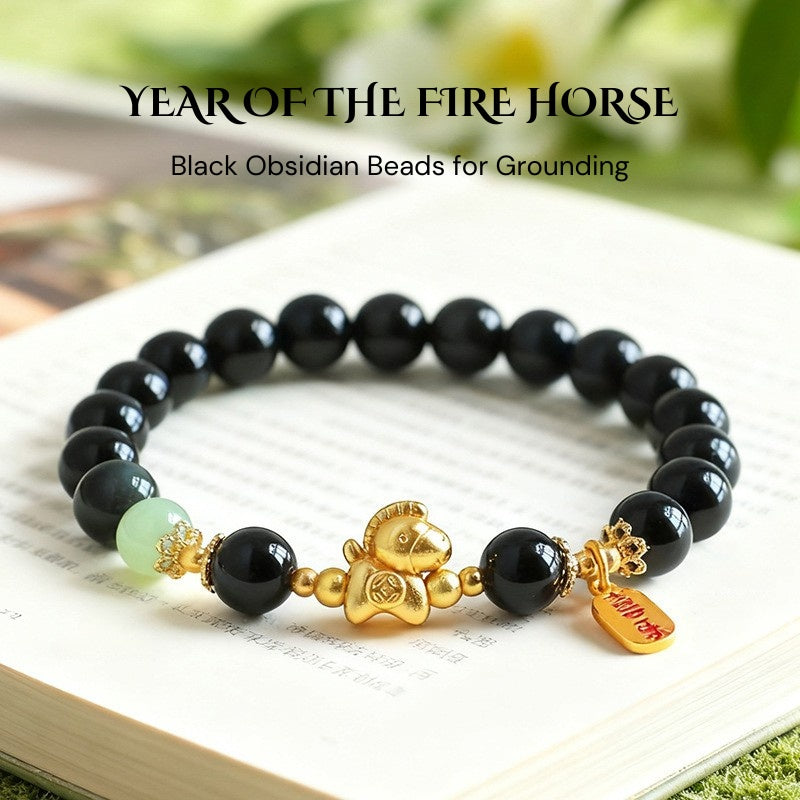 Year of the Fire Horse Bracelet - Black Obsidian, Red Agate