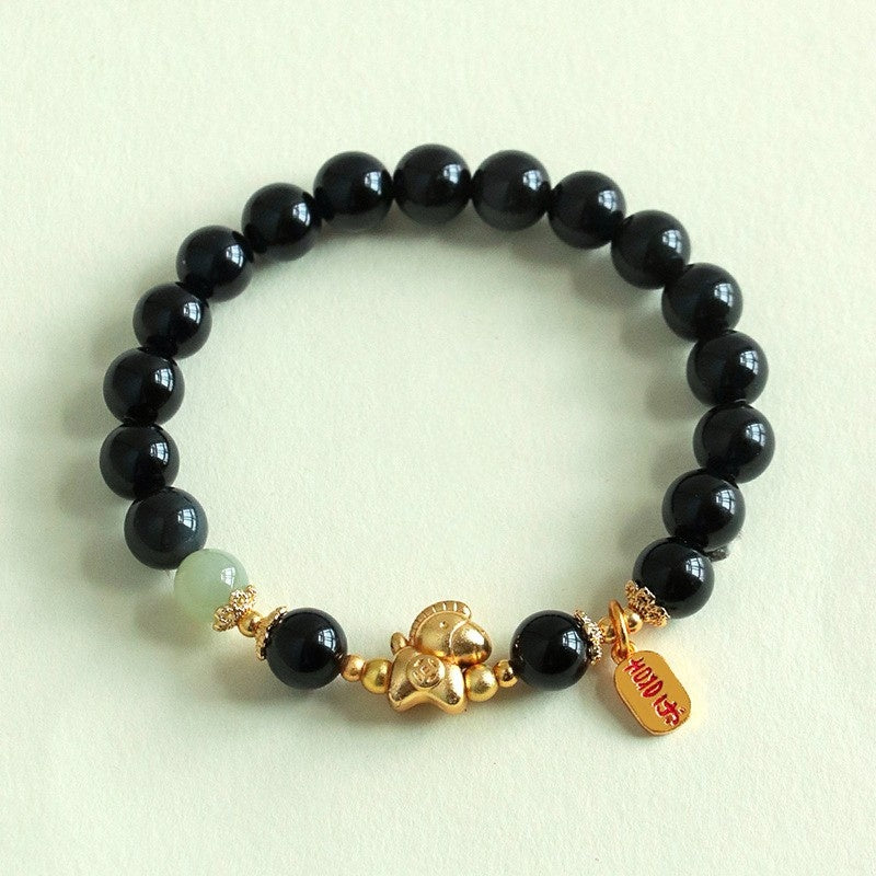 Buddha & Karma Year of the Fire Horse Bracelet - Black Obsidian, Red Agate