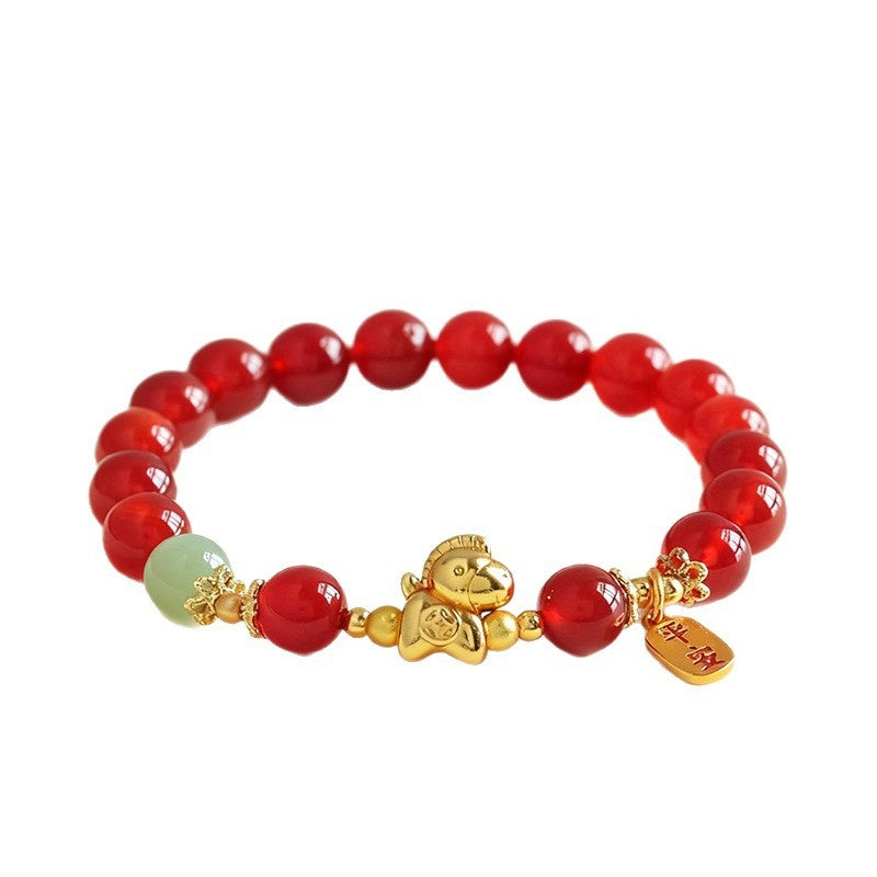 Year of the Fire Horse Bracelet - Black Obsidian, Red Agate